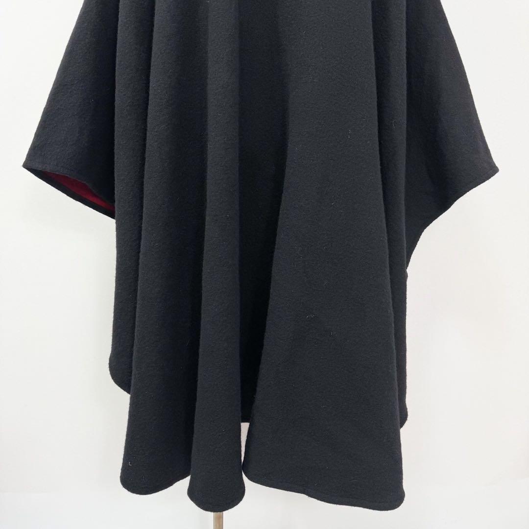 英国製 ウール カシミヤ ケープコート ポンチョ マント ブラック S746b