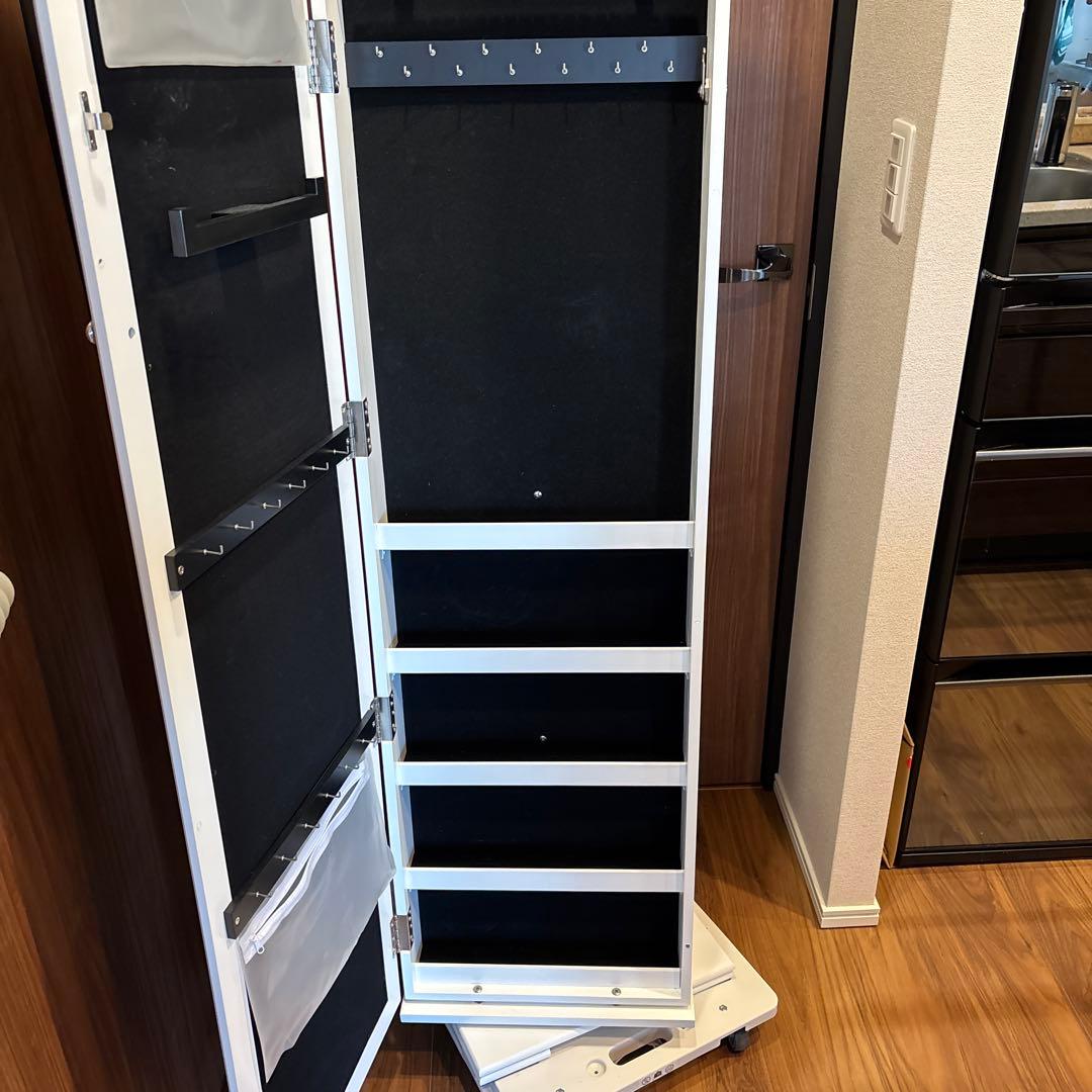 ぽんず　ホワイト スタンドミラー 収納付き　アクセサリーケース　姿見