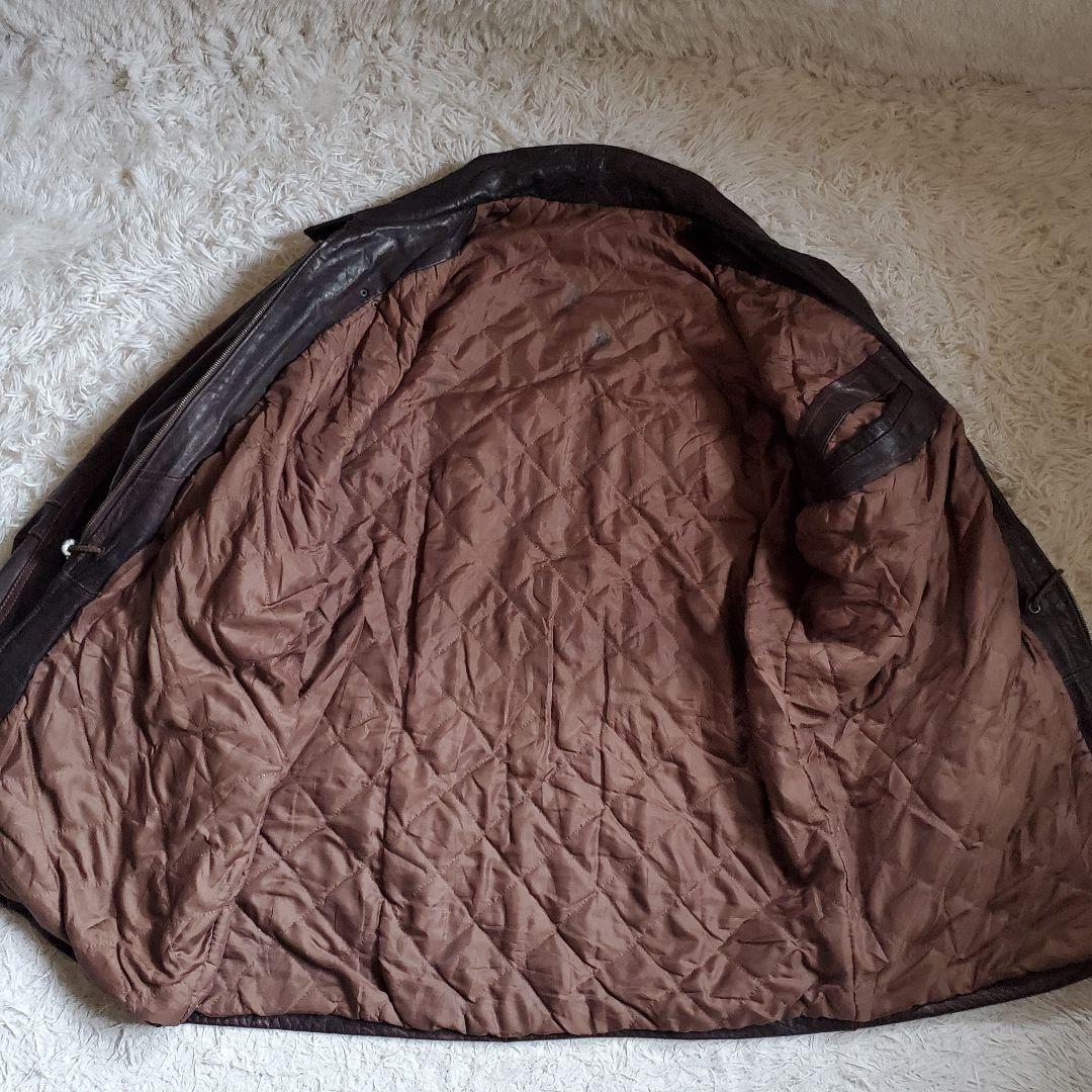 70s レザーファイヤーマンジャケット ユーロビンテージ キルティング XL