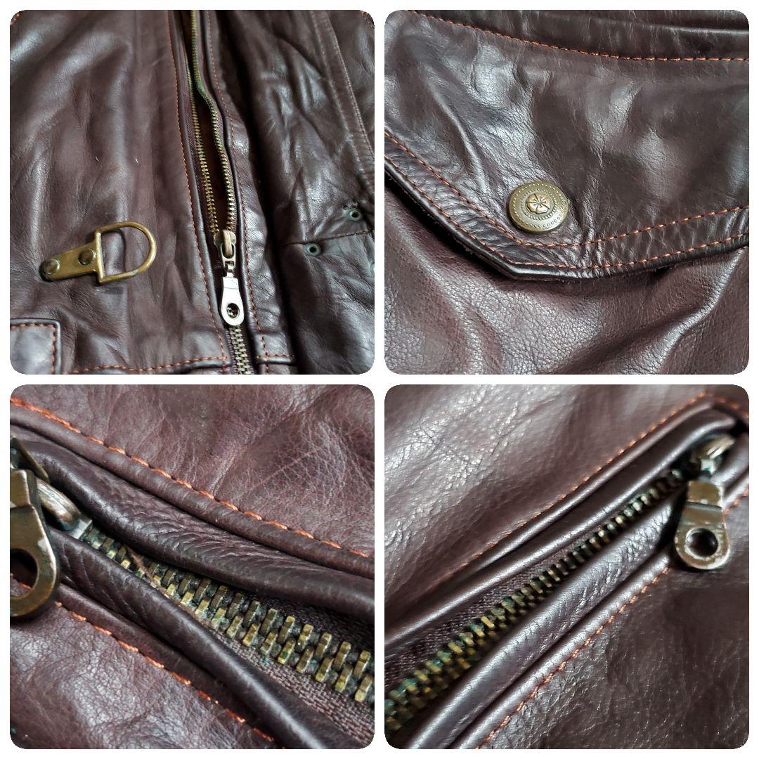 70s レザーファイヤーマンジャケット ユーロビンテージ キルティング XL