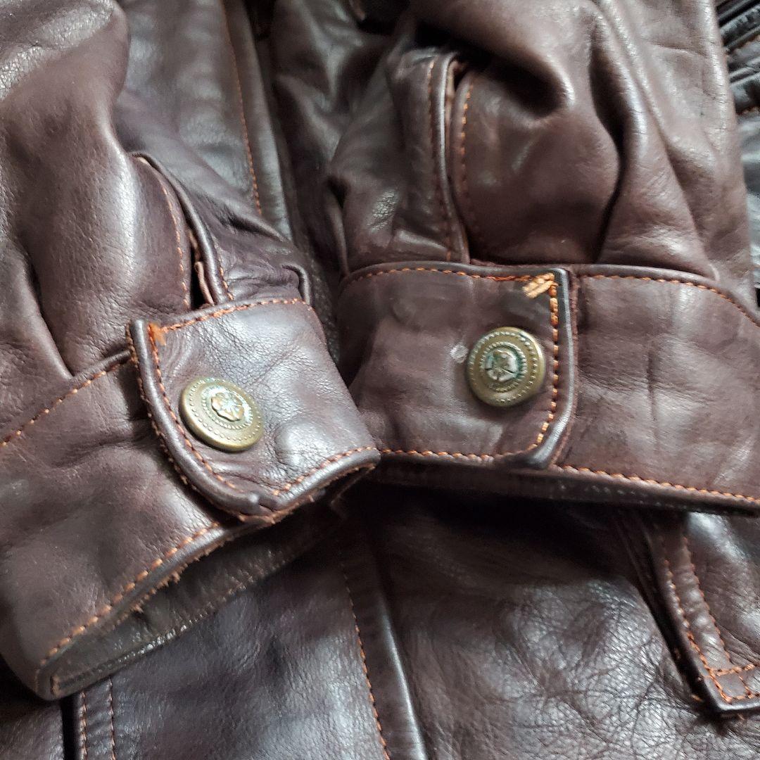 70s レザーファイヤーマンジャケット ユーロビンテージ キルティング XL