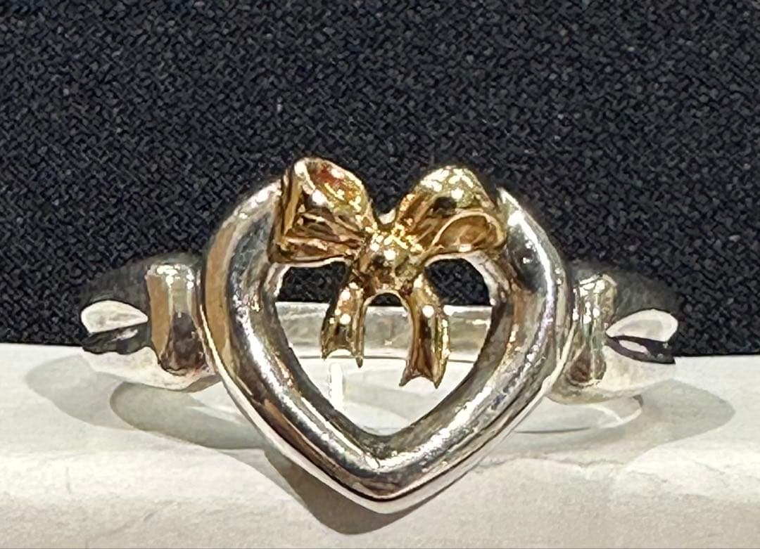 ティファニー　シルバー925、K18 ハートウィズボウコンビリング
