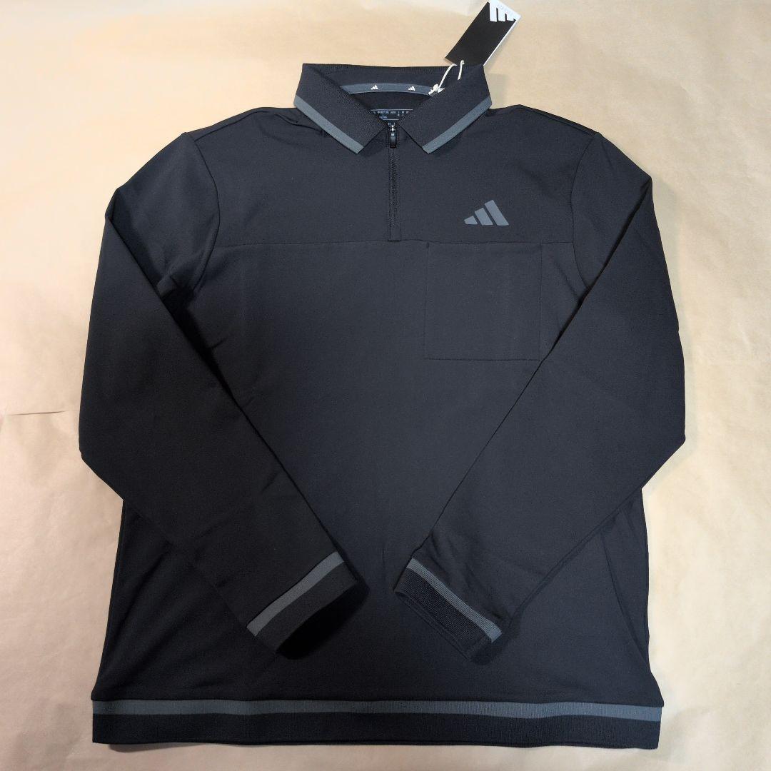 アディダスゴルフ:メンズ:XLサイズ:長袖ポロシャツ:胸ポケット付き:黒