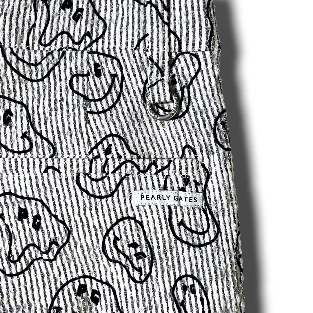 パーリーゲイツ シアサッカー ニコちゃん総柄 パンツ サイズ5 新品タグ付 紺白