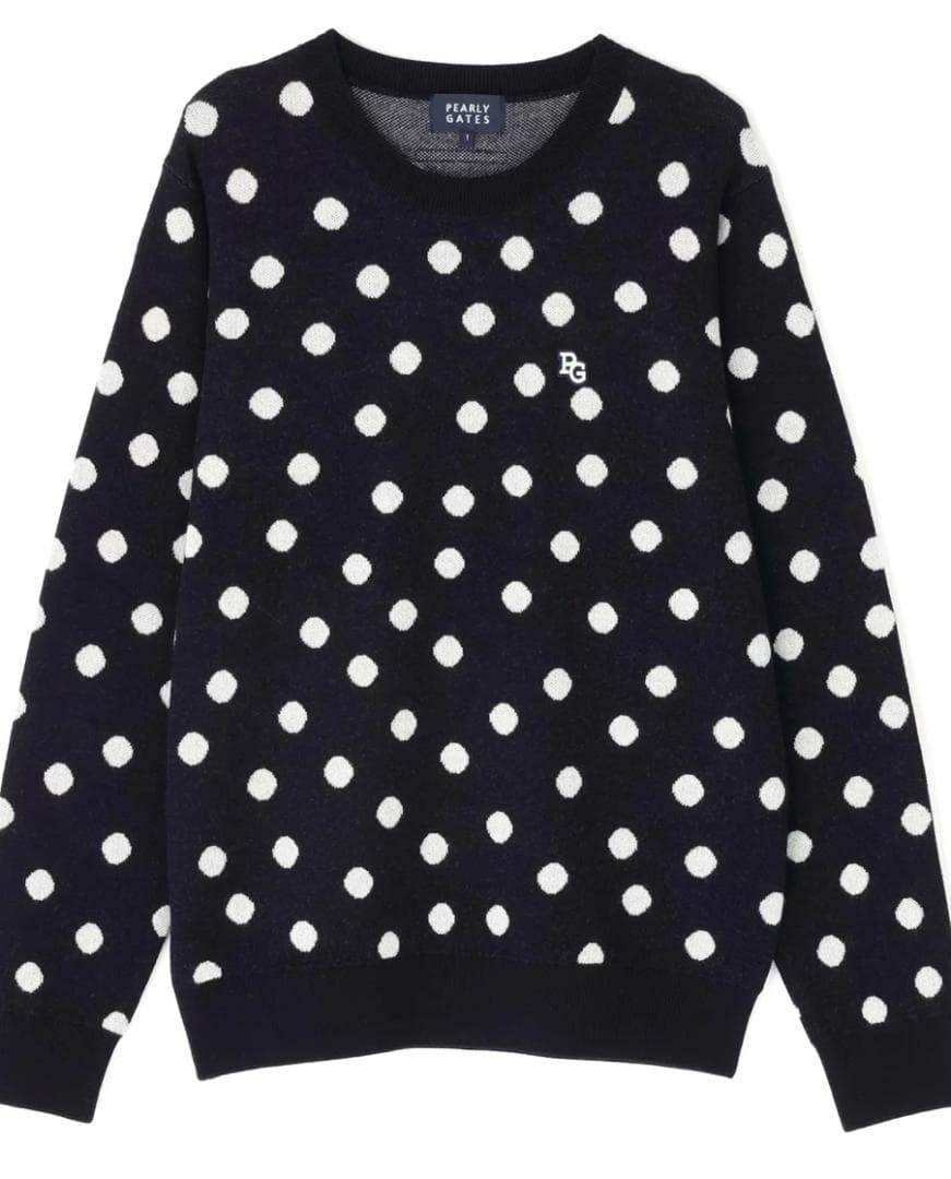 パーリーゲイツ　14Gダブルジャガードカシミヤ混クルーネックニット サイズ0