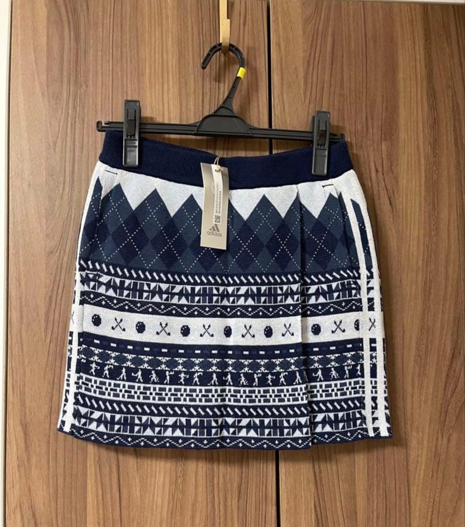 新品✨アディダスゴルフ　現行　上下　長袖セーター　ニットスカート　ブルー　Ｓ