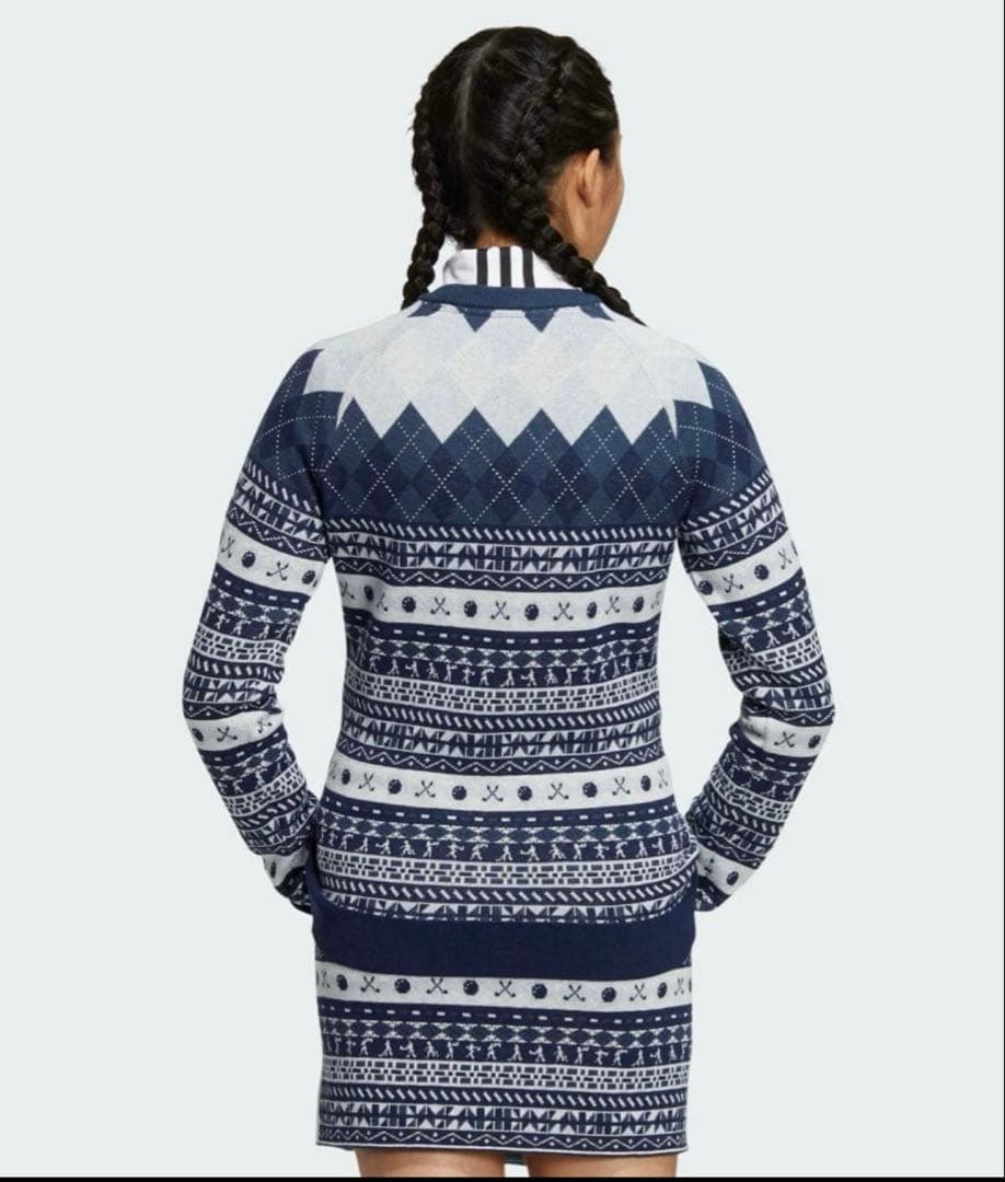 新品✨アディダスゴルフ　現行　上下　長袖セーター　ニットスカート　ブルー　Ｓ