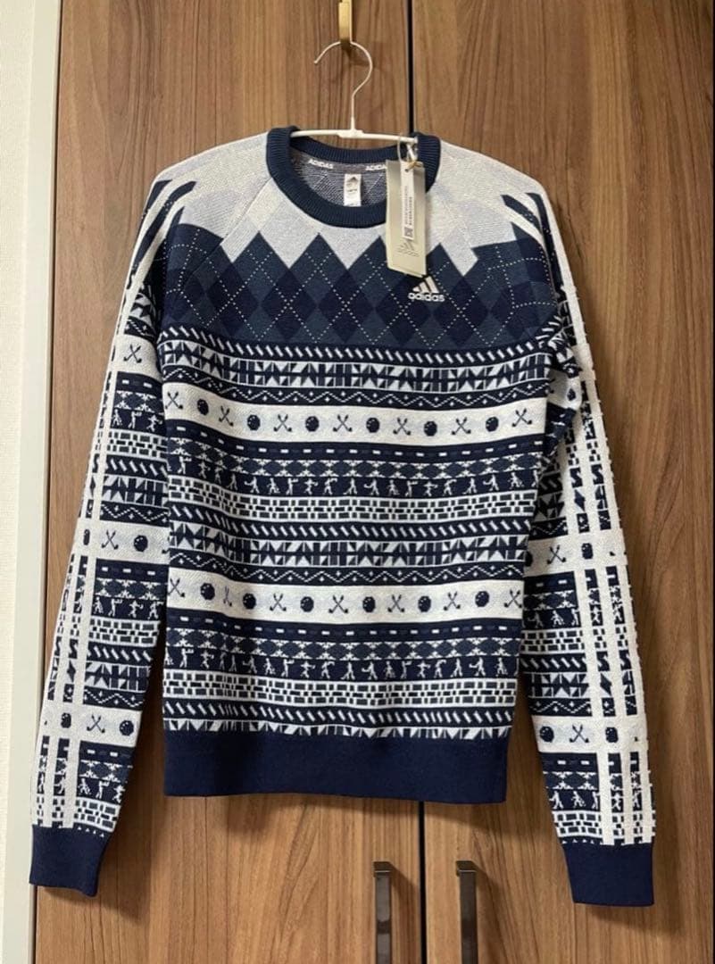 新品✨アディダスゴルフ　現行　上下　長袖セーター　ニットスカート　ブルー　Ｓ
