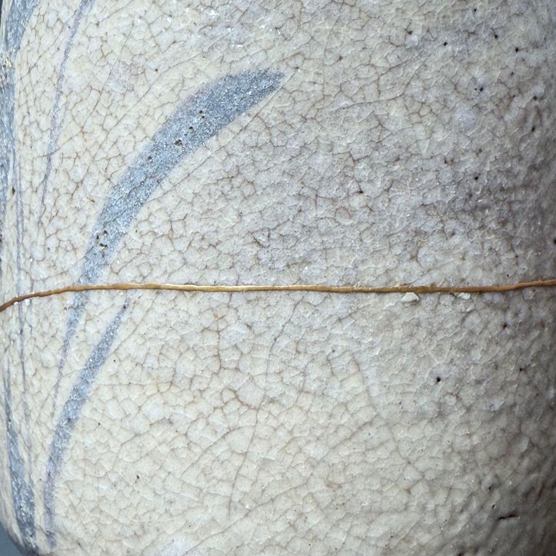 江戸時代　織部沢瀉文　花瓶　徳利　古美術　桐箱付　蒐集家旧蔵品　高19.5cm