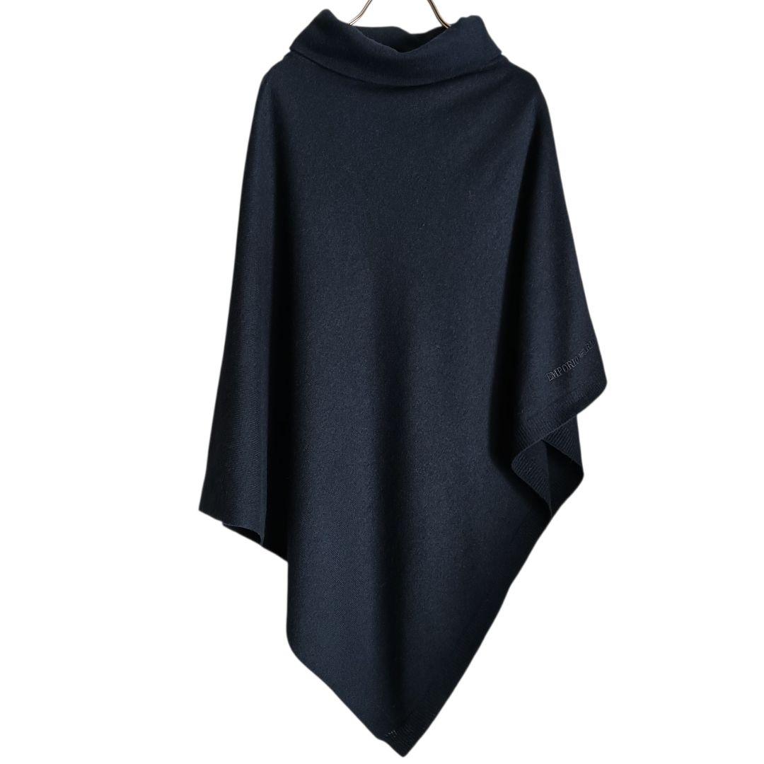 【エンポリオアルマーニ】ハイネックニットポンチョ ケープ ネイビー カシミヤ混