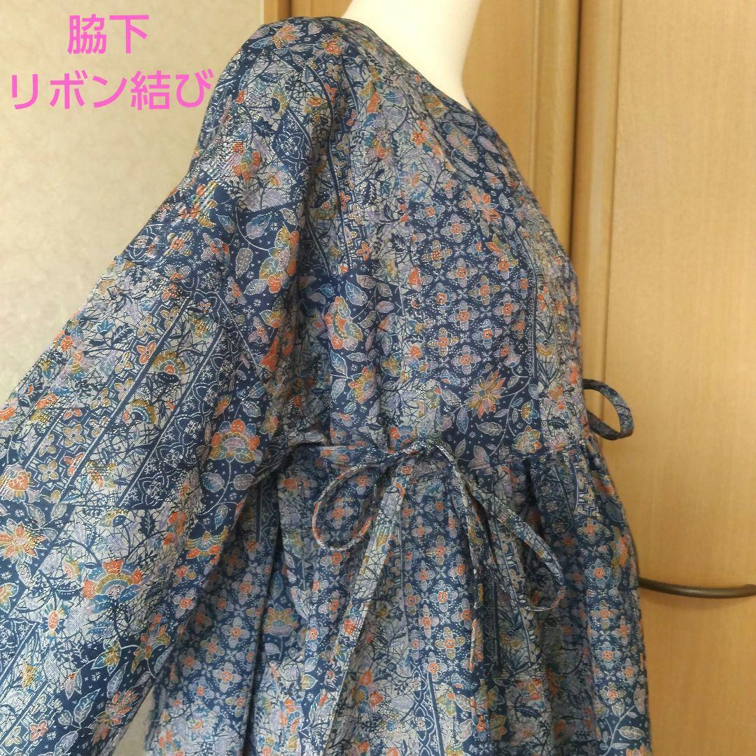 着物リメイク せんじゃく紬 ウール混合 ヨーク切り替え ギャザーワンピース