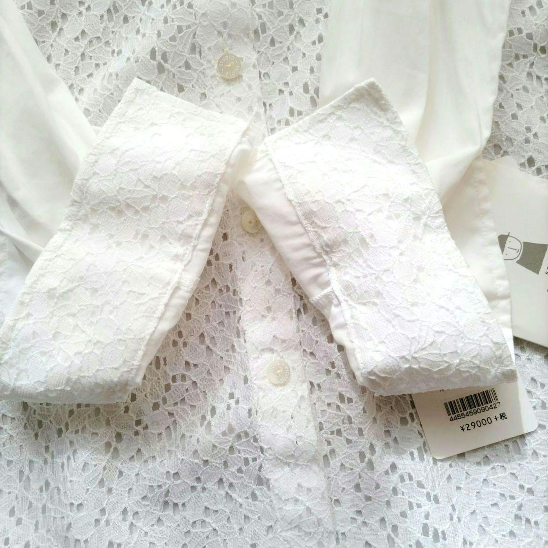 【未使用タグ付】ピッコーネ 42 シアーレースブラウス 白 刺繍 日本製 LL