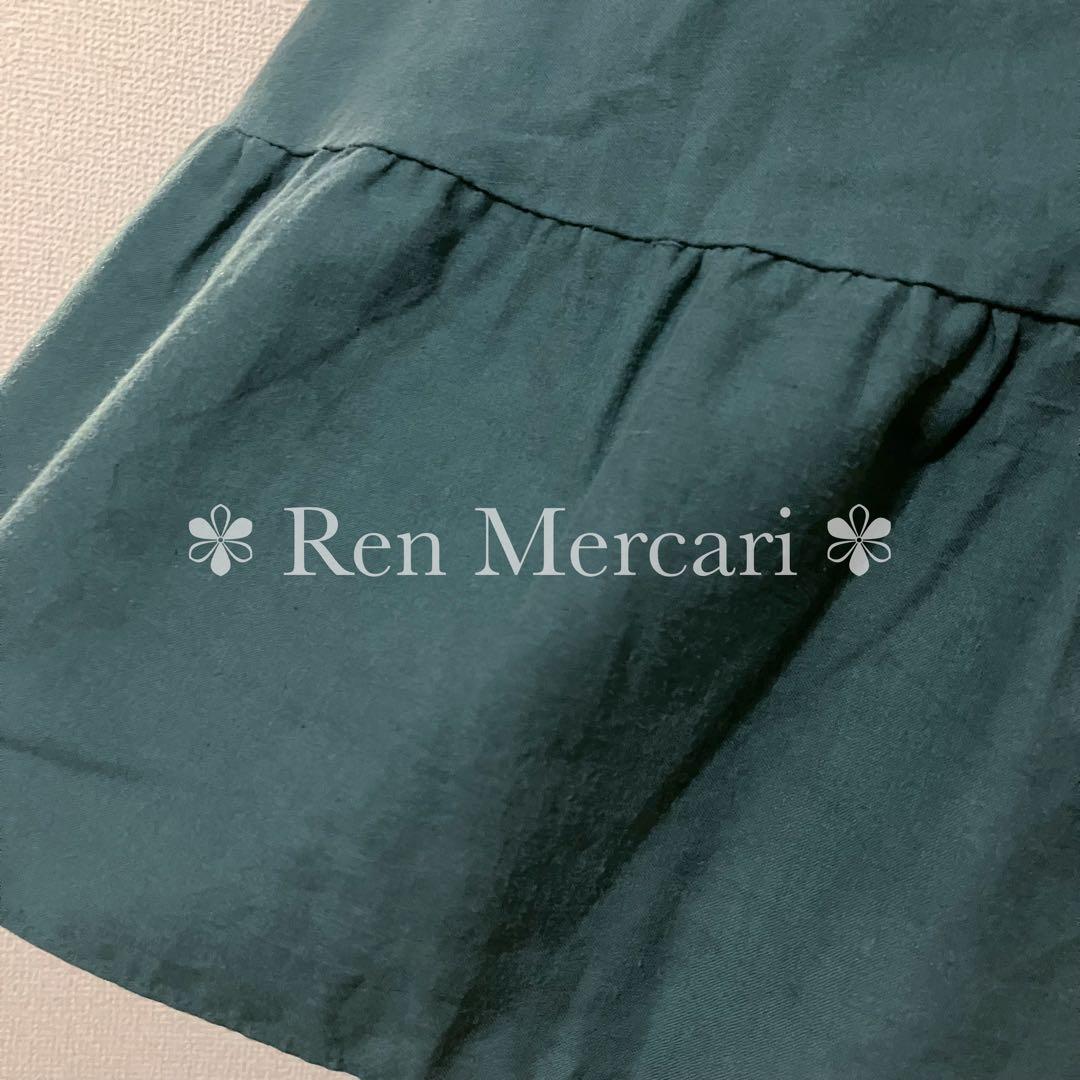 ビリジアングリーン チェック柄スクエアヨークの丸襟ワンピース