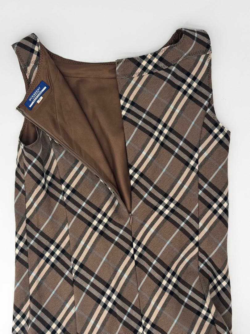 美品☆バーバリーブルーレーベル ノバチェック ワンピース ノースリーブ　ロゴ刺繍