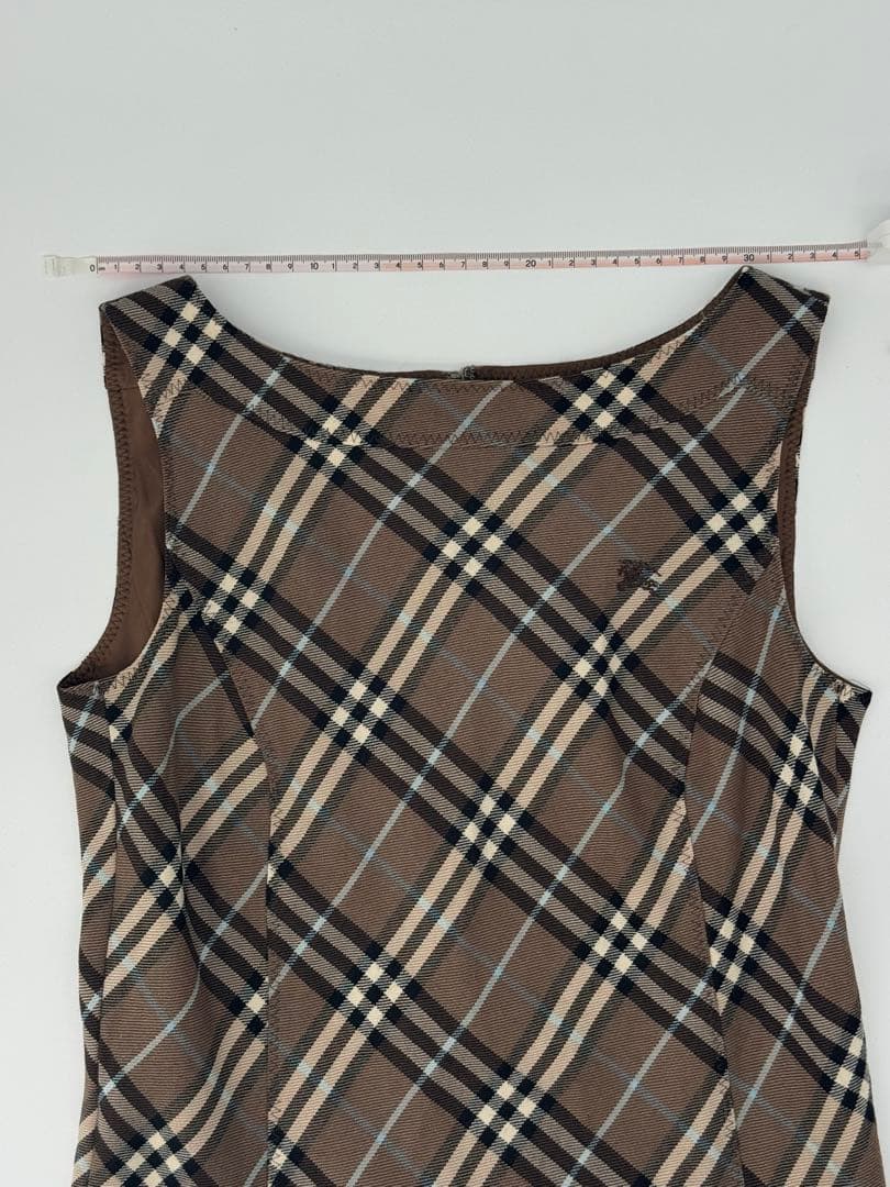 美品☆バーバリーブルーレーベル ノバチェック ワンピース ノースリーブ　ロゴ刺繍