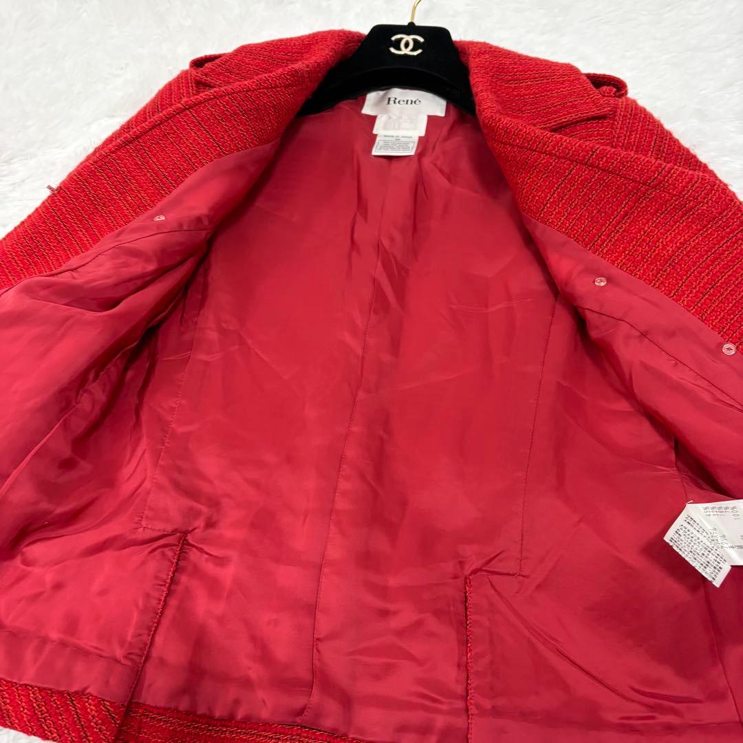 Rene ルネ 赤 ツイード ジャケット 日本製 ビジューボタン 入学　卒業式