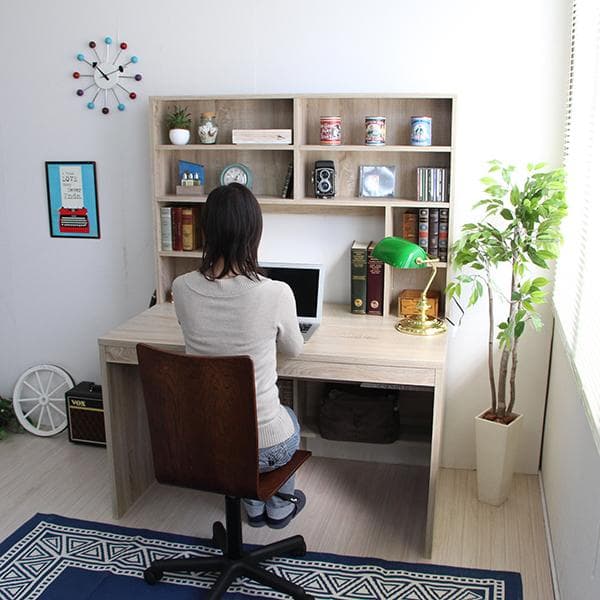 《新品・送料無料》パソコンデスク 上下書棚付き 115cm幅 オーク 上下一体型