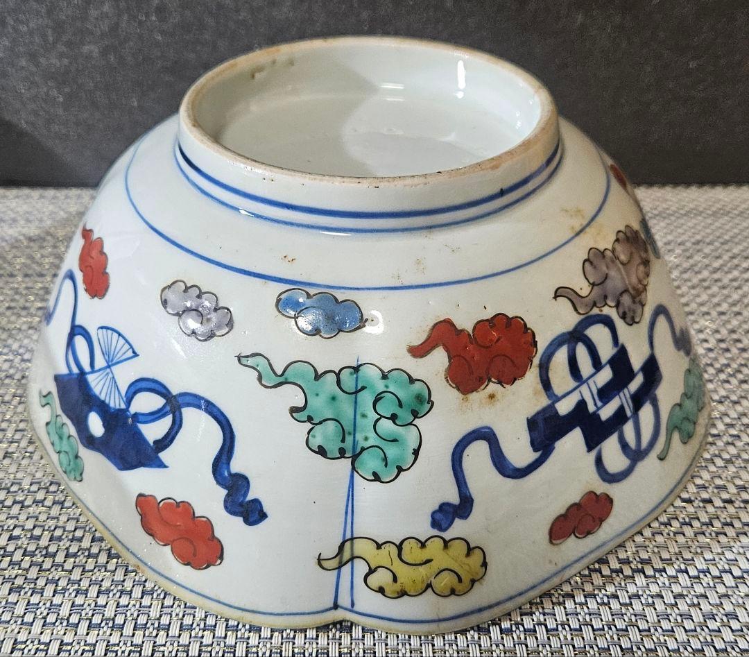 【上作古伊万里❗】幕末〜明治時代　古伊万里　染錦　吉祥図　四方鉢　径19.9cm