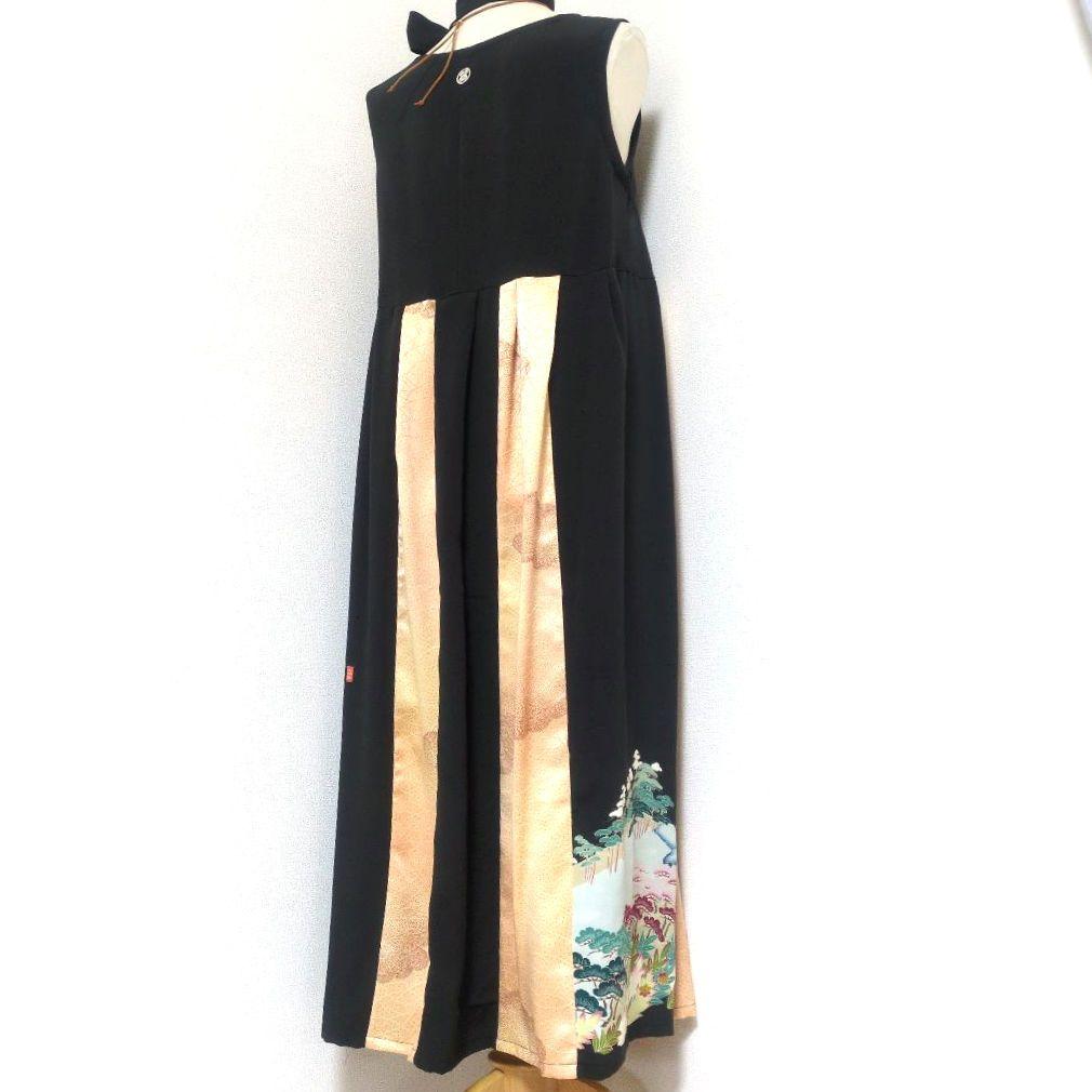 作家物留袖MIX 雲文 着物リメイク切替ドレス