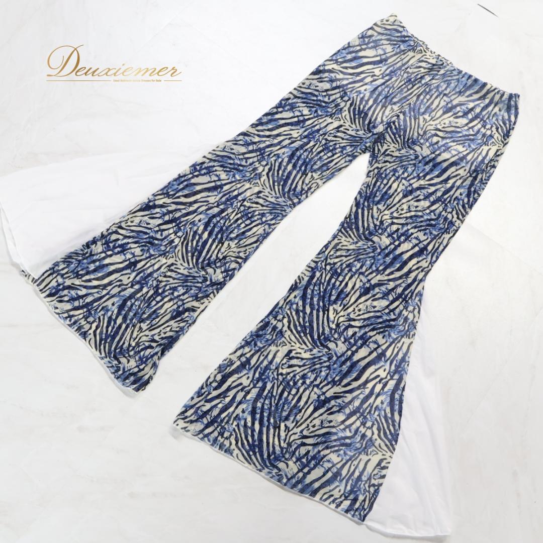 【ベリーダンス用衣装】ブルー アイボリー ホワイト レッスン着 上下セット 柄