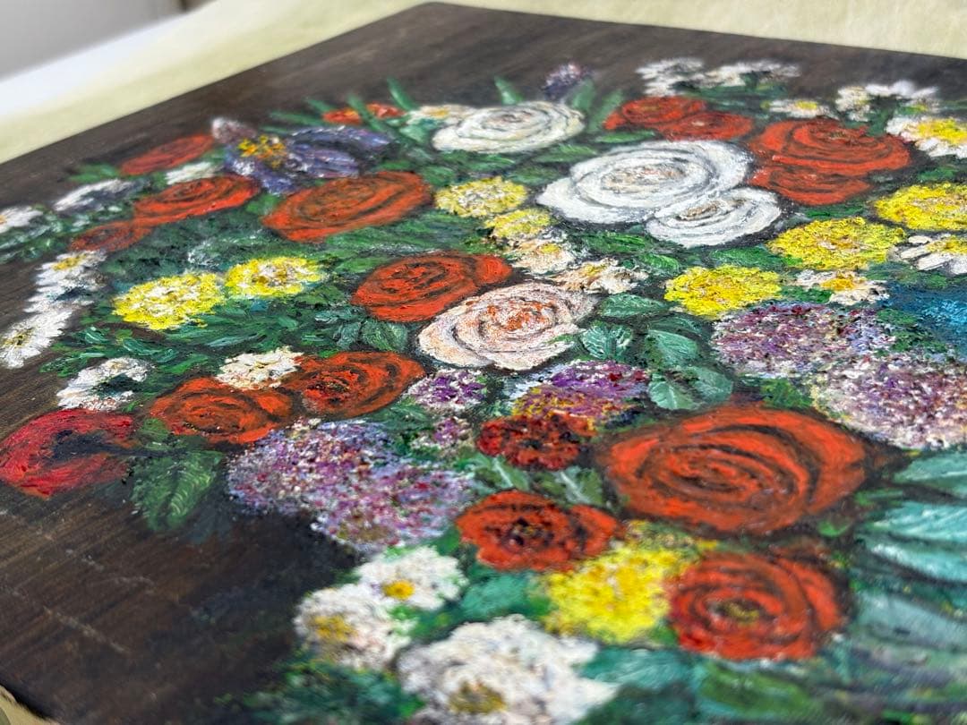 山本達幸「花瓶の花」油彩