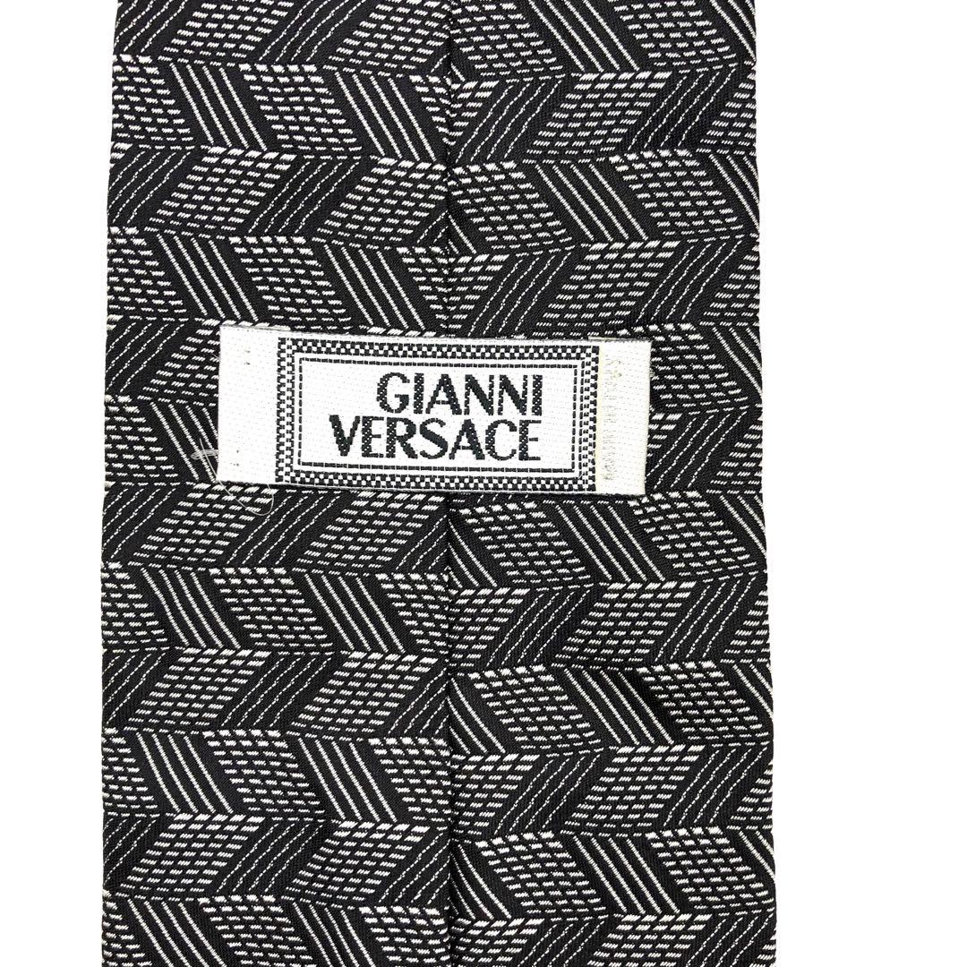 【美品】GIANNI VERSACE ネクタイ 幾何学柄 グレー ブラック