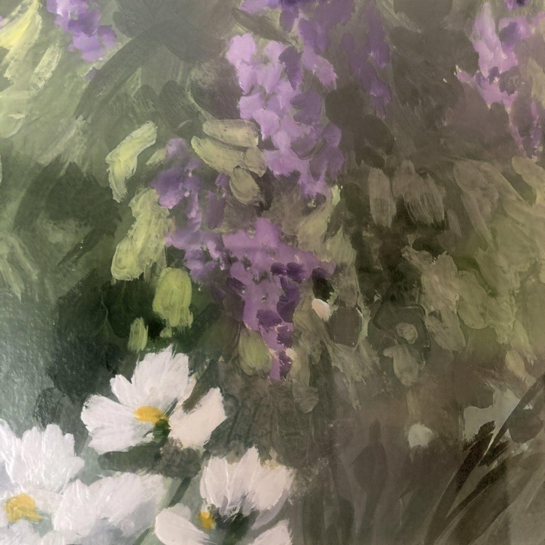 『マーガレットと藤の花』油彩（鑑定書あり）