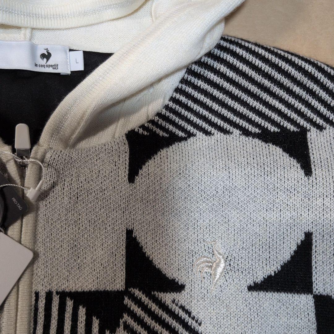 ルコック:レディース:Lサイズ:ゴルフ ジャガードフーディニットブルゾン:白