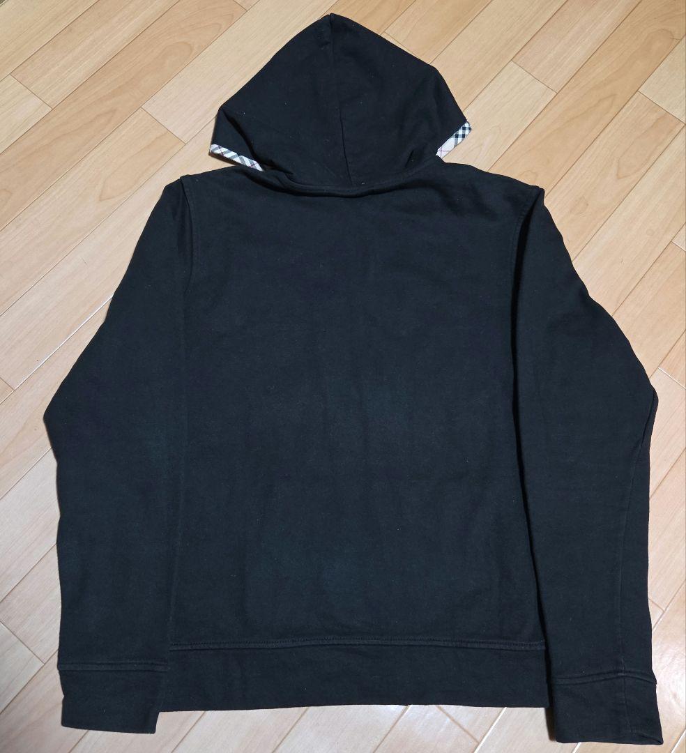 【BURBERRY LONDON 】フード付き 黒ジッパーパーカー Lサイズ