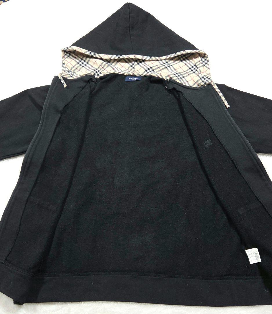 【BURBERRY LONDON 】フード付き 黒ジッパーパーカー Lサイズ