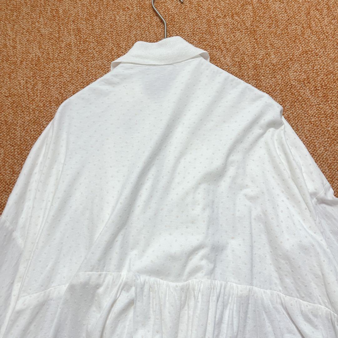 フラボア 襟付き バルーン ワンピース ドット Aライン フレア 白 綿100