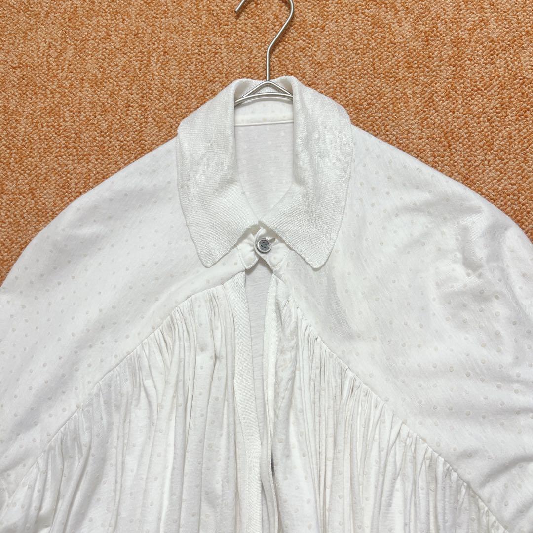 フラボア 襟付き バルーン ワンピース ドット Aライン フレア 白 綿100