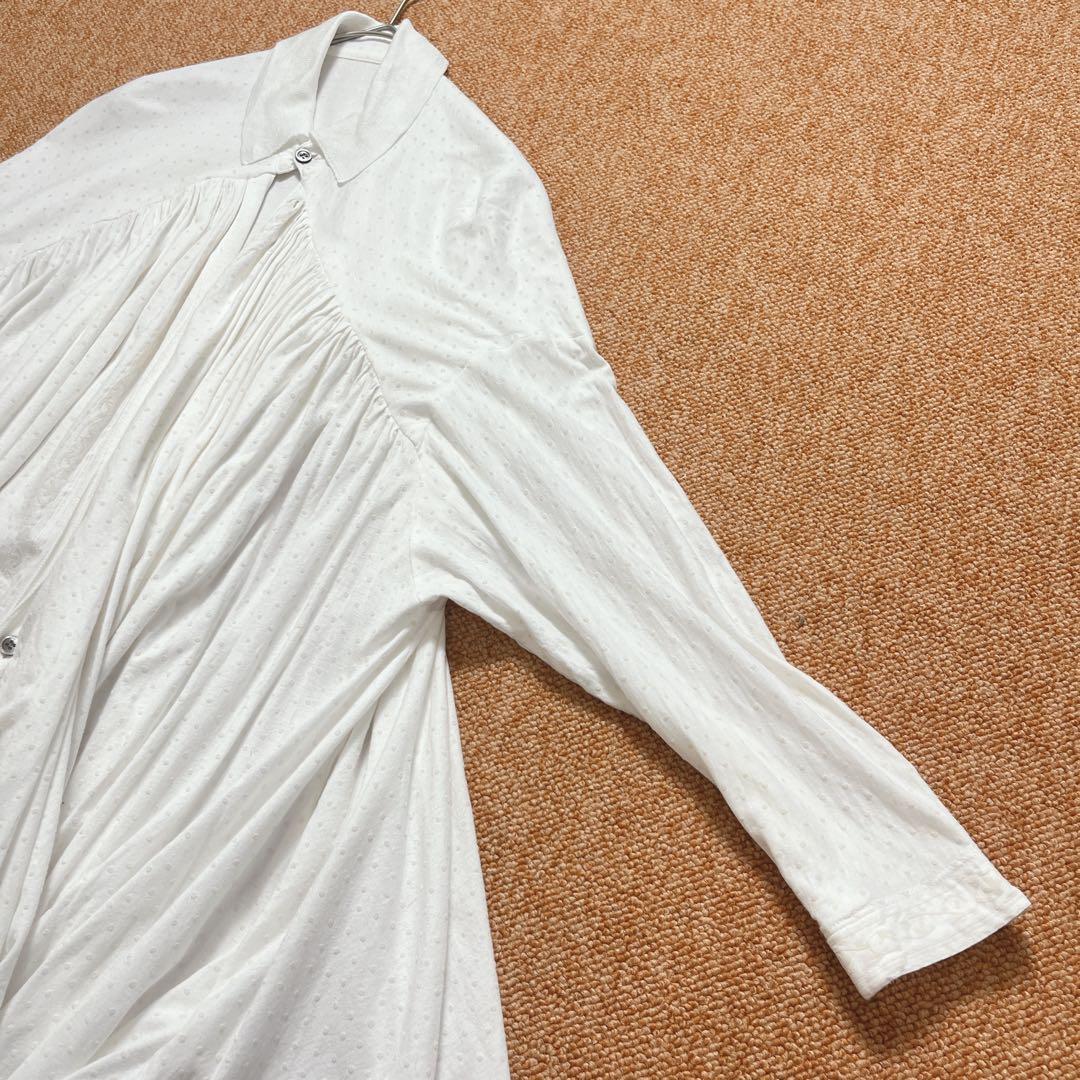 フラボア 襟付き バルーン ワンピース ドット Aライン フレア 白 綿100