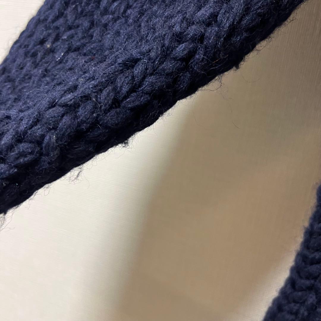 Kanata カウチン ニット セーター カーディガン ウール 無地　ネイビーM