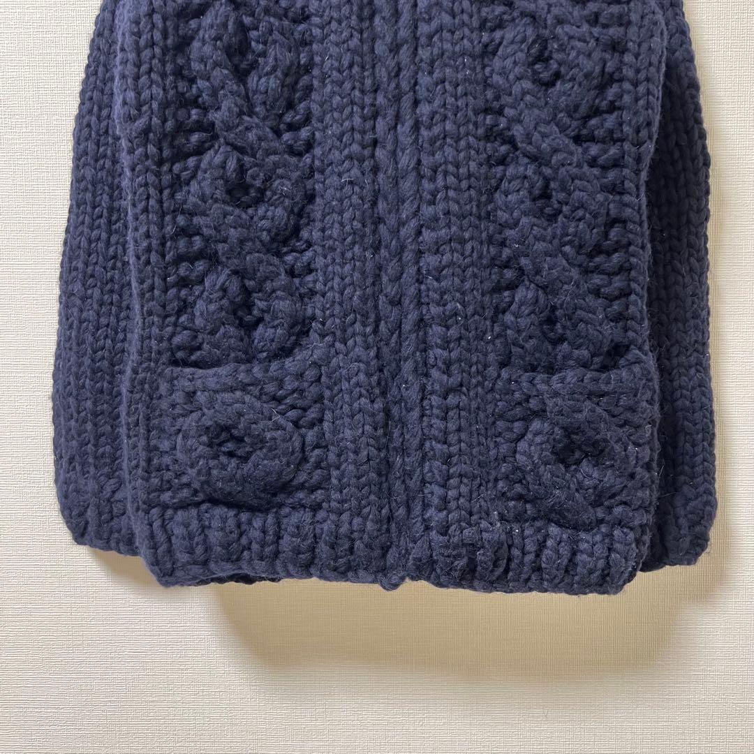 Kanata カウチン ニット セーター カーディガン ウール 無地　ネイビーM