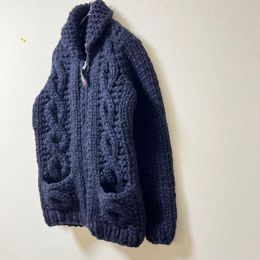 Kanata カウチン ニット セーター カーディガン ウール 無地　ネイビーM