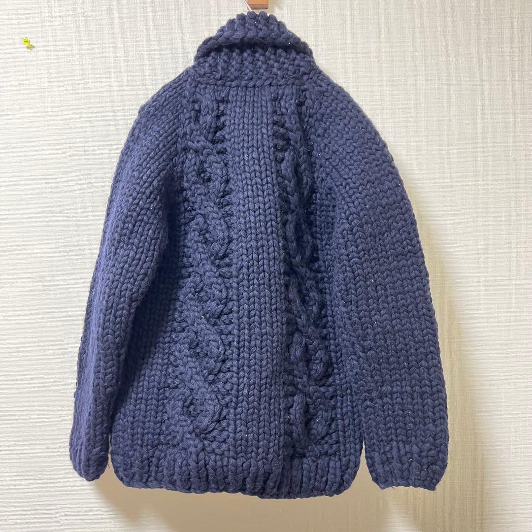 Kanata カウチン ニット セーター カーディガン ウール 無地　ネイビーM