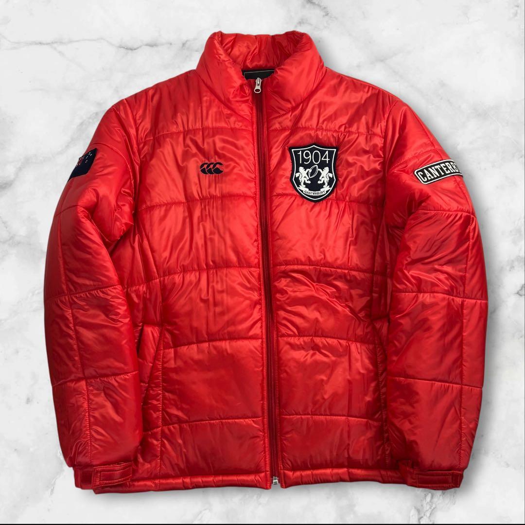 極美品 Canterbury 中綿ジャケット サイズL レッド ラグビー 胸ロゴ