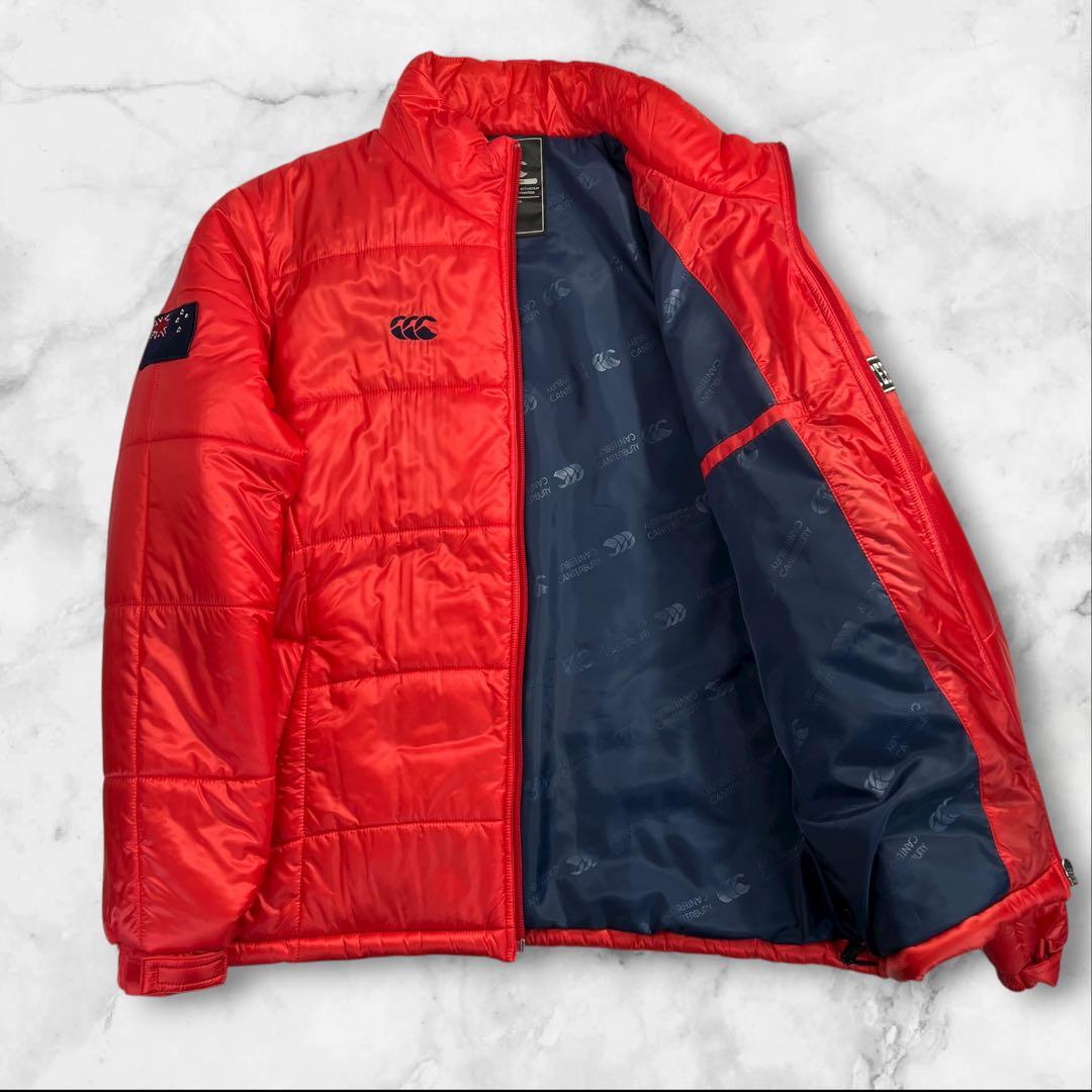 極美品 Canterbury 中綿ジャケット サイズL レッド ラグビー 胸ロゴ
