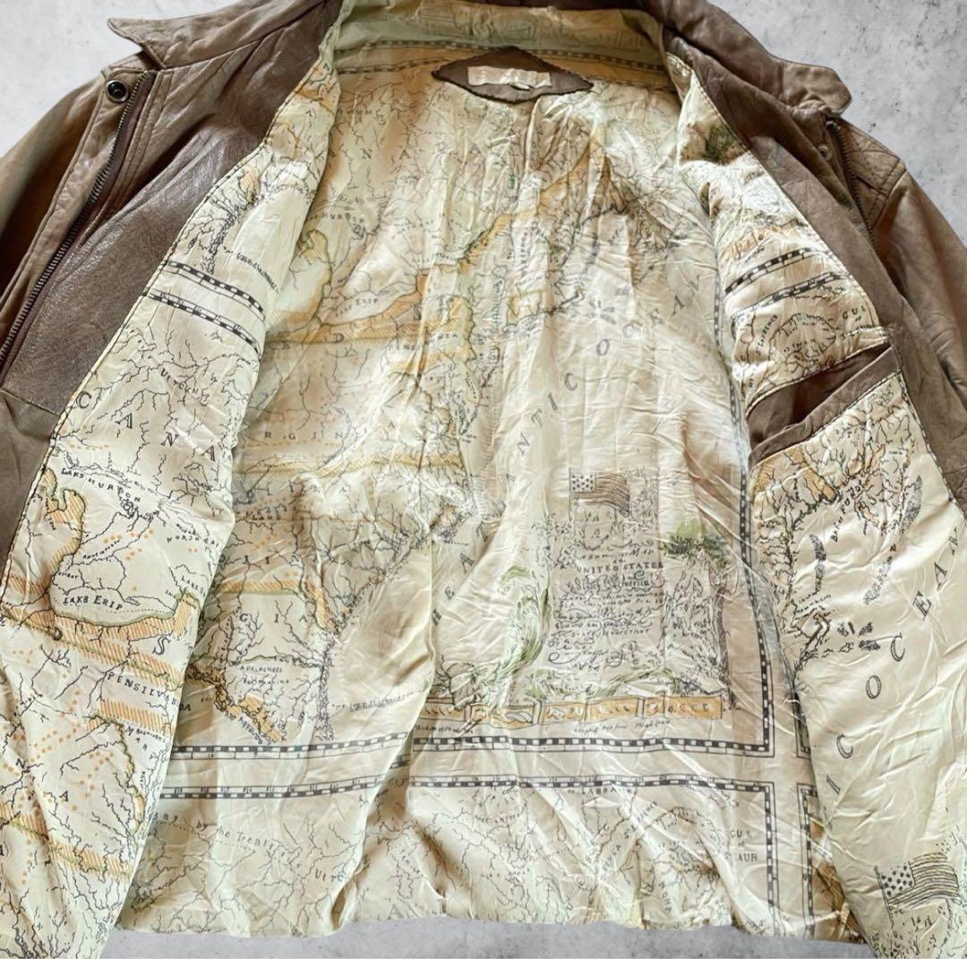ビンテージ本革レザージャケットブラウン地図柄裏地A-2タイプ韓国製80～90sL