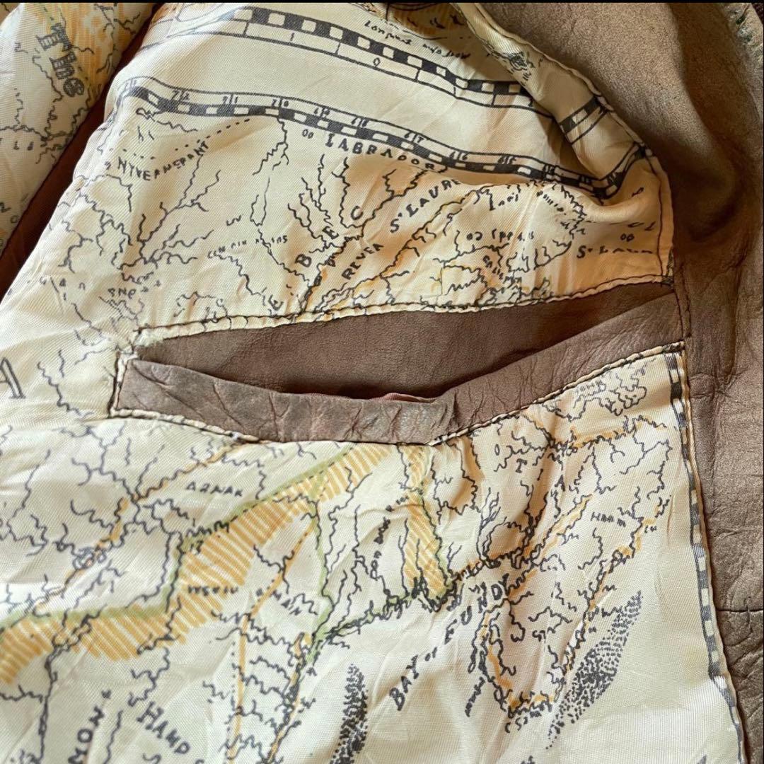 ビンテージ本革レザージャケットブラウン地図柄裏地A-2タイプ韓国製80～90sL