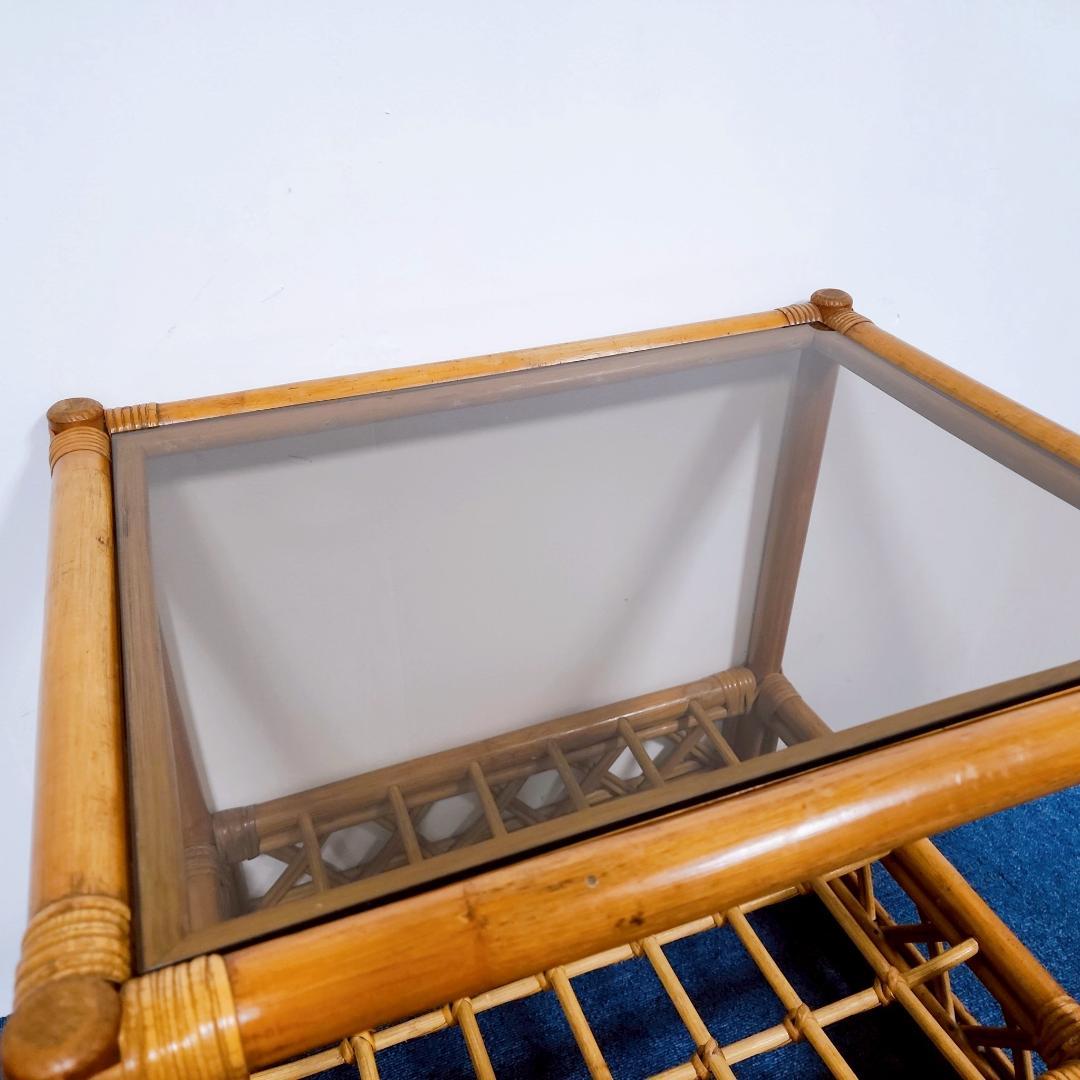 ラタン家具 ガラステーブル サイドテーブル アンティーク家具 昭和レトロ