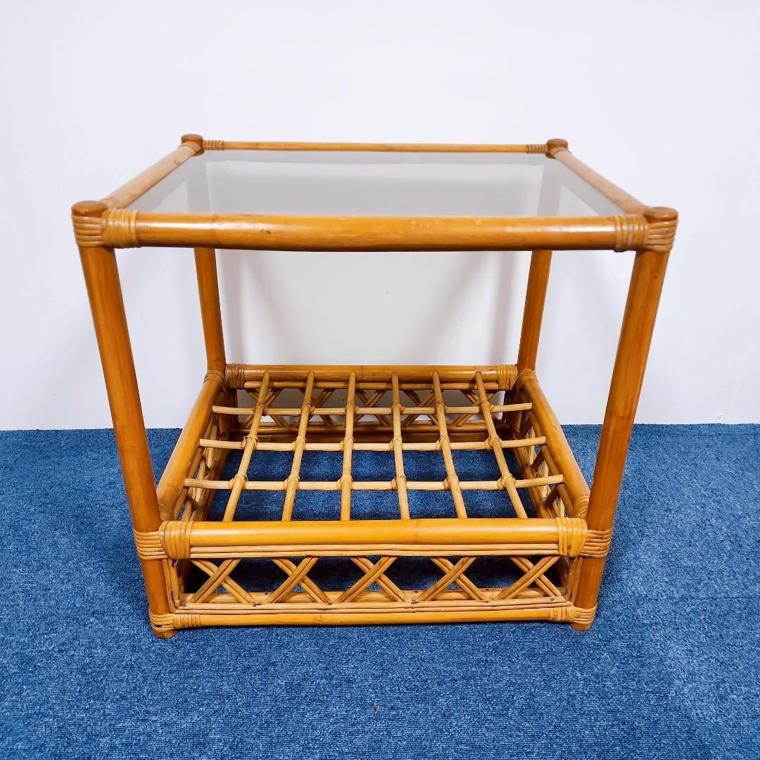 ラタン家具 ガラステーブル サイドテーブル アンティーク家具 昭和レトロ