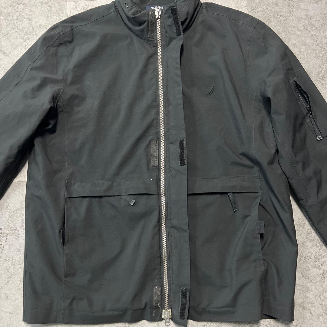 NAUTICA GORE-TEXブラックサイズL 刺繍ロゴ防水ジャケットナイロン