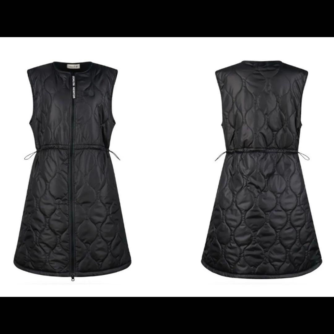 ゴルフ　キルティングロングベスト　裏起毛　ワンピース　ブラック　韓国