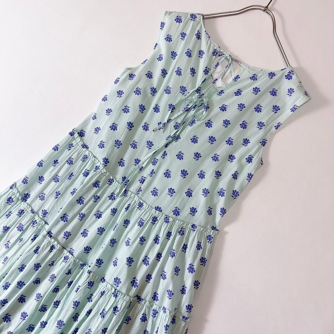 極美品ꕥヌキテパ 人気 コットンドビーストライプフラワープリントギャザードレス