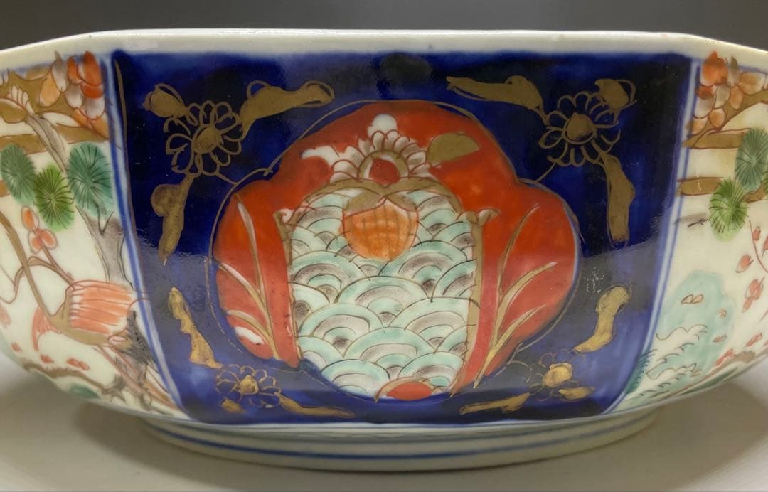 古伊万里　染錦　二重高台　三つ丼　鉢　飾り鉢　D132