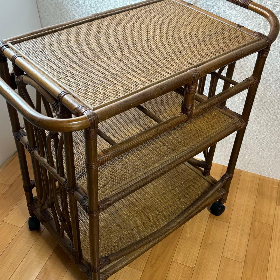 ラタン　引き出し付きワゴン　キャスター付き KOIZUMI キッチンワゴン