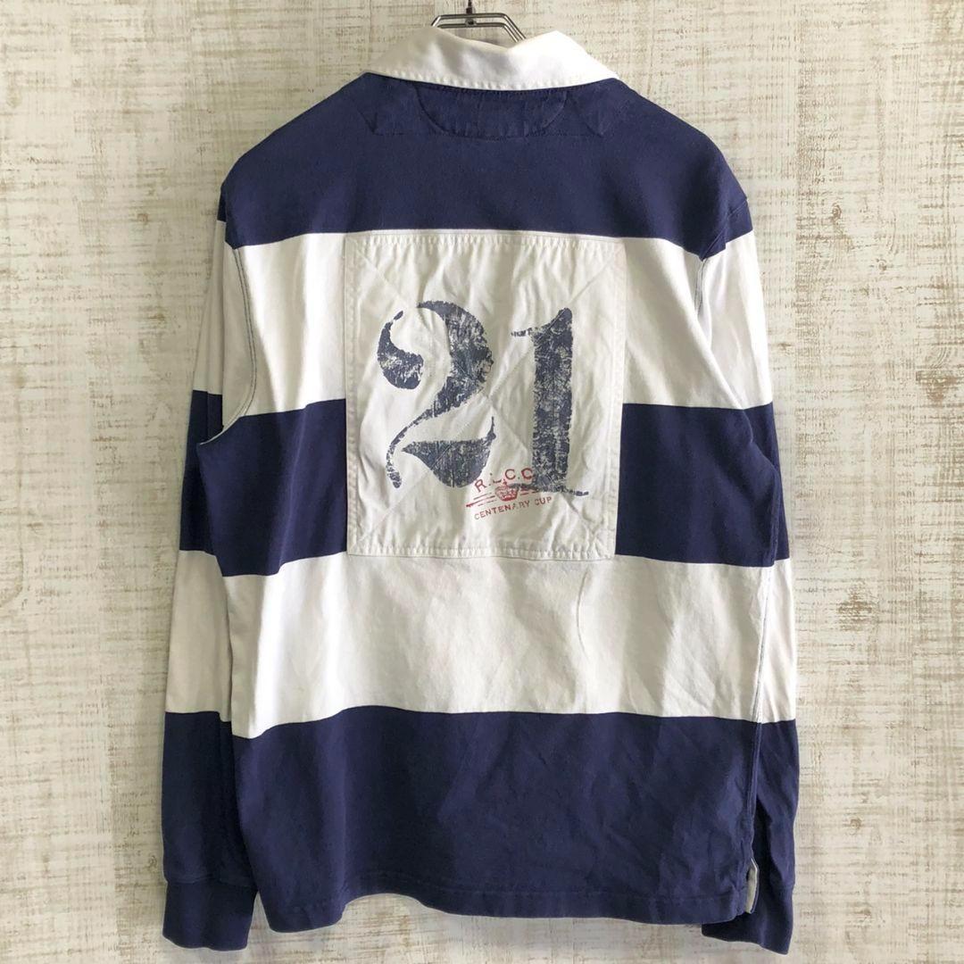 ポロラルフローレン　POLO 刺繍ロゴ　ラガーシャツ　ポロシャツ　古着　L 代表
