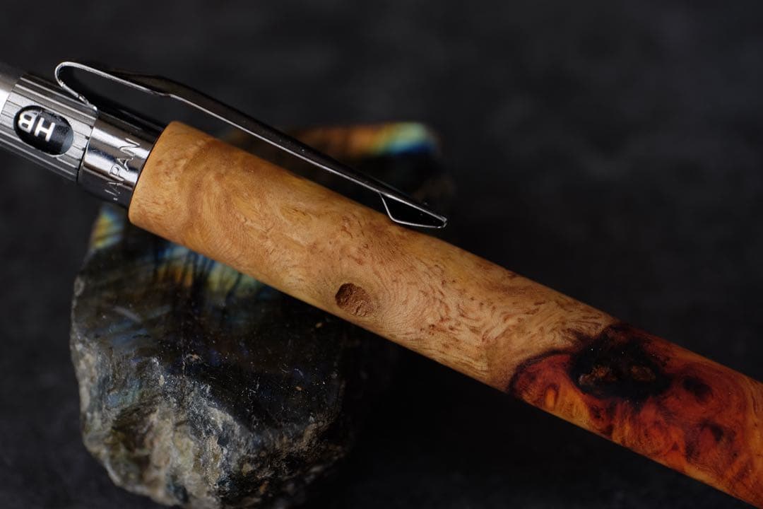 PG5木軸カスタム0232　高村杢工房 製図用シャープペンシル　花梨瘤紅白